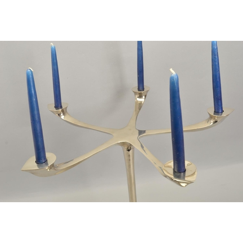 602 - A MID 20TH CENTURY CHROME FIVE BRANCH CANDELABRA, height 48.5cm