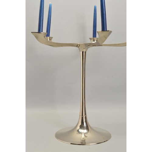 602 - A MID 20TH CENTURY CHROME FIVE BRANCH CANDELABRA, height 48.5cm