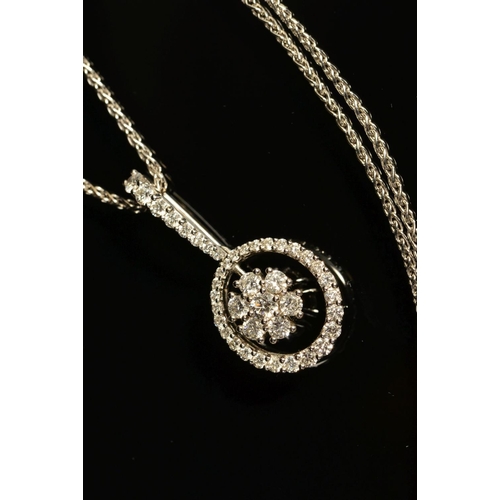 69 - A MODERN PICCHIOTTI 18CT WHITE GOLD AND DIAMOND PENDANT, centring on a round cluster, enclosed withi... 