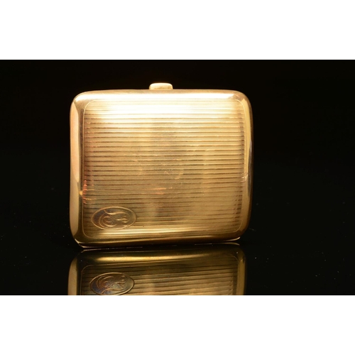 7 - AN EARLY 20TH CENTURY 9CT GOLD CIGARETTE CASE, measuring approximately 86.0mm x 71.0mm, line engrave... 