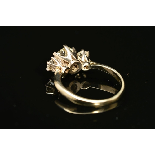 9 - A MODERN THREE STONE DIAMOND RING, centre brilliant cut diamond estimated 1.60ct, colour assessed as... 