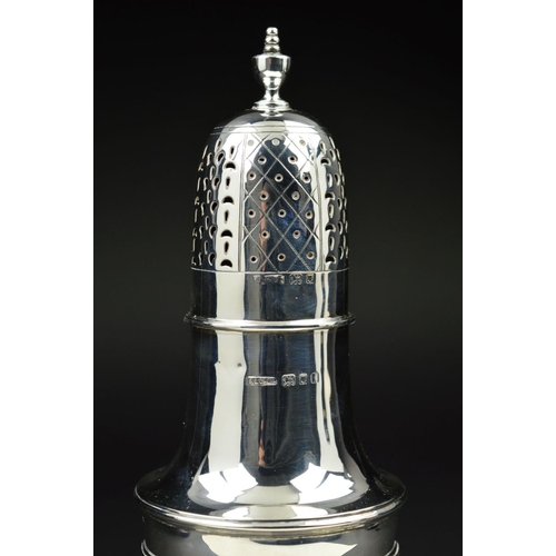 97 - A GEORGE V SILVER ASPREY & CO LTD SUGAR CASTER, of baluster form, knop finial to the screw fitting c... 