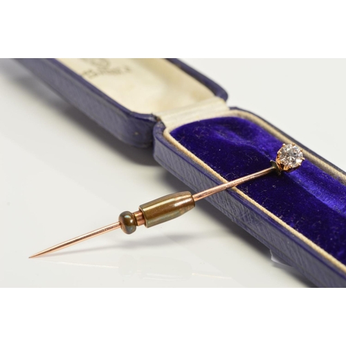 130 - A DIAMOND STICK PIN, estimated transitional cut weight 0.60ct, colour assessed as H-I, clarity I1, d... 