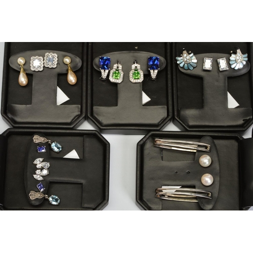 82 - ELEVEN PAIRS OF MODERN EARRINGS, various styles, gem set with paste, marcasite, simulated pearls and... 