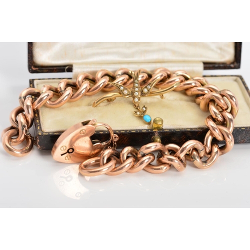 94 - TWO ITEMS OF EARLY 20TH CENTURY JEWELLERY, to include a 9ct gold rose gold charm bracelet fitted to ... 