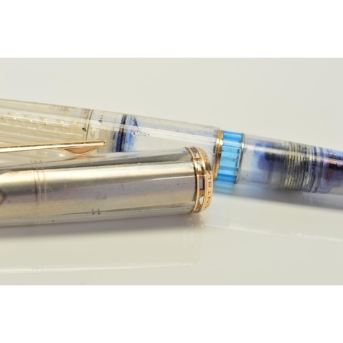 107 - A MONT BLANC 24 DEMONSTRATION FOUNTAIN PEN, transparent casing with gold plated clip and cap trim, d... 