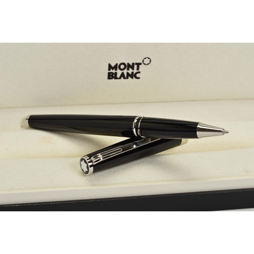 108 - A MONT BLANC PIX BLACK ROLLER BALL PEN, the black resin cap and barrel with platinum coated details ... 