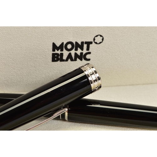 108 - A MONT BLANC PIX BLACK ROLLER BALL PEN, the black resin cap and barrel with platinum coated details ... 