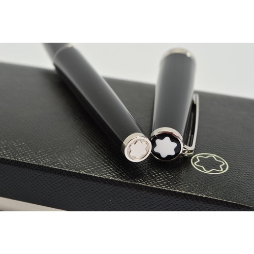 108 - A MONT BLANC PIX BLACK ROLLER BALL PEN, the black resin cap and barrel with platinum coated details ... 