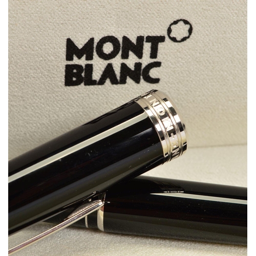 108 - A MONT BLANC PIX BLACK ROLLER BALL PEN, the black resin cap and barrel with platinum coated details ... 