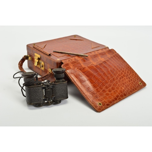 112 - ASPREY VINTAGE ALLIGATOR LADIES HORSE RACING BAG, of rectangular box shape outline, opening to revea... 