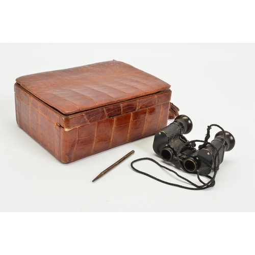 112 - ASPREY VINTAGE ALLIGATOR LADIES HORSE RACING BAG, of rectangular box shape outline, opening to revea... 