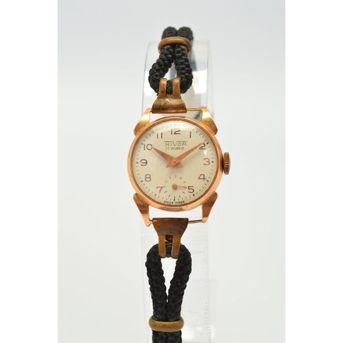 56 - AN 18CT NIVOR LADIES COCKTAIL WRISTWATCH, white Arabic dial with subsidiary seconds hand, stamped 75... 
