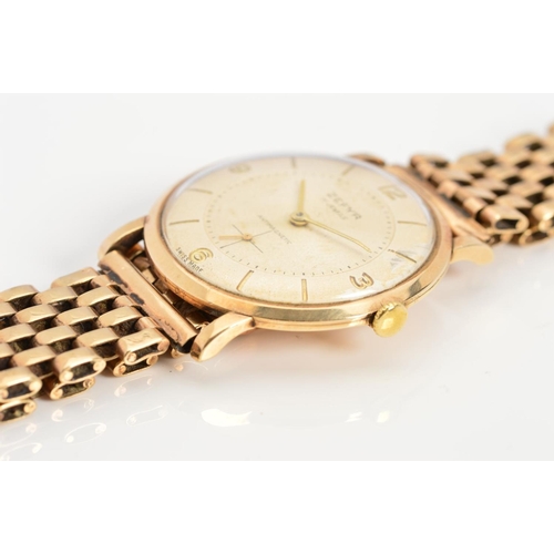 60 - A 9CT GOLD ZEFYR WRISTWATCH, 17 jewels movement, panther link bracelet, round dial with Arabic numer... 