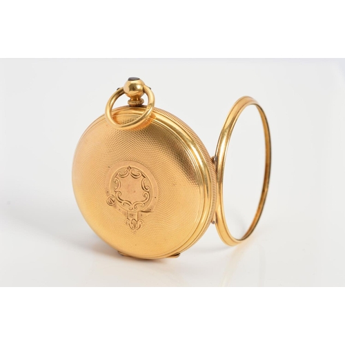 61 - AN 18CT GOLD POCKET WATCH, measuring approximately 43mm in diameter, fancy floral dial with seconds ... 