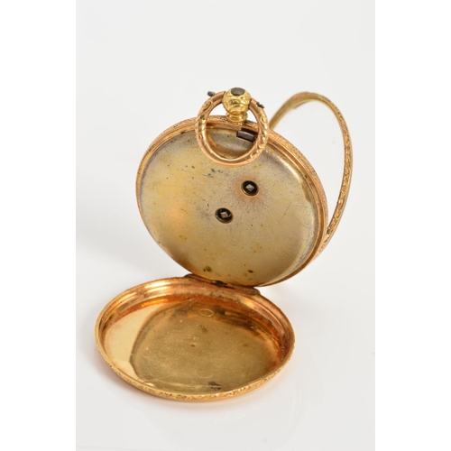 62 - A GOLD POCKET WATCH, measuring approximately 38mm in diameter, floral patterned gilt dial, Roman num... 