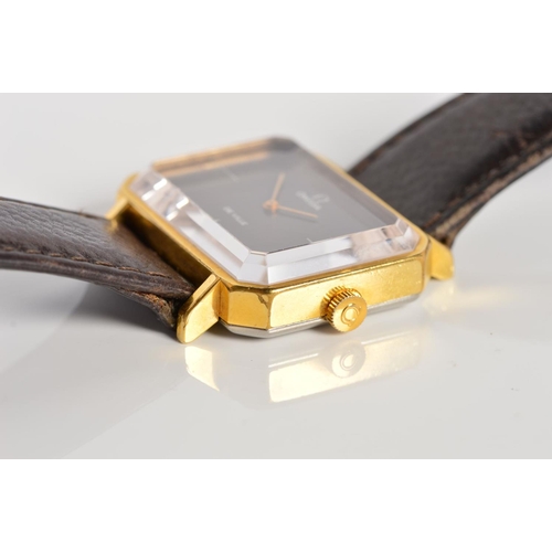 65 - OMEGA DE VILLE, mechanical movement, rectangular 'Emerald' cut corner case, with a brown dial and qu... 