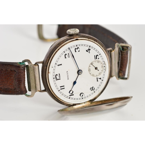 71 - AN EARLY 1920'S ROLEX WRISTWATCH, cracks to enamel Arabic dial with subsidiary seconds dial, 15 jewe... 