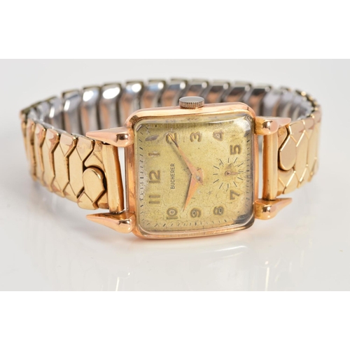 73 - BUCHERER 18CT GOLD MECHANICAL WRISTWATCH, deterioration to the Arabic numeral dial with noticeable m... 