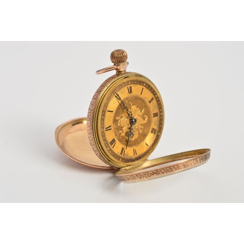 74 - A 12CT LADIES FOB WATCH, floral design, gold plated dust cover, import marks for London 1897