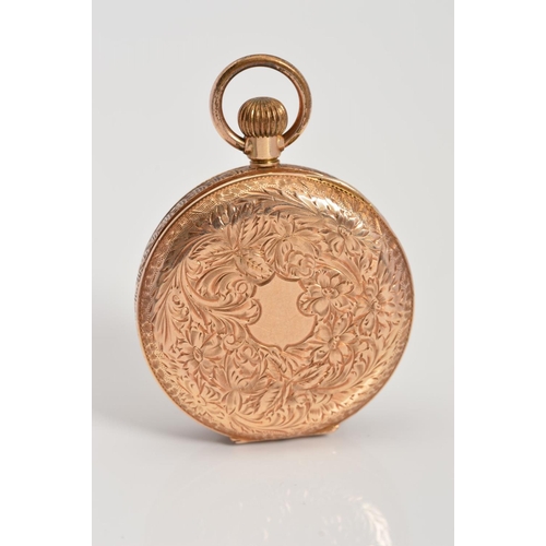 74 - A 12CT LADIES FOB WATCH, floral design, gold plated dust cover, import marks for London 1897