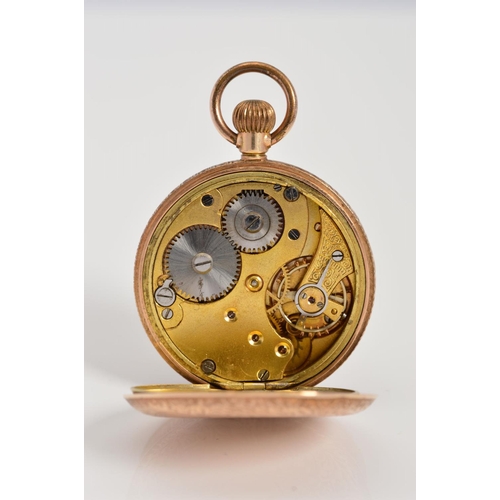 74 - A 12CT LADIES FOB WATCH, floral design, gold plated dust cover, import marks for London 1897