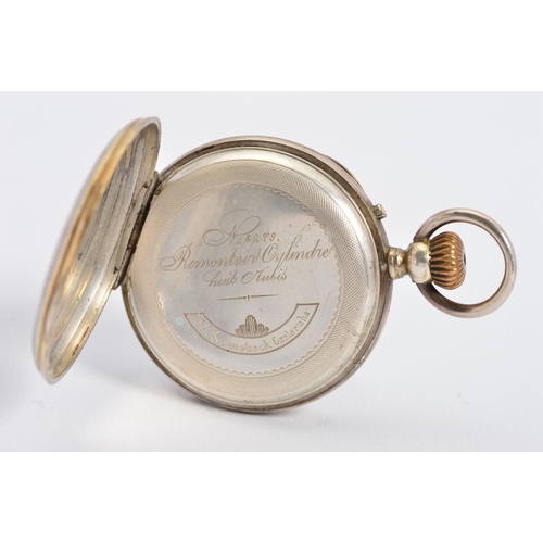 77 - A ROLLED GOLD OPEN POCKET WATCH BY THOMAS RUSSEL, Roman numeral enamel dial with a subsidiary dial, ... 