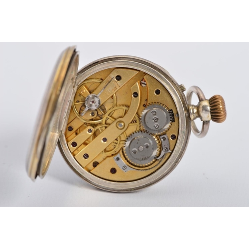 77 - A ROLLED GOLD OPEN POCKET WATCH BY THOMAS RUSSEL, Roman numeral enamel dial with a subsidiary dial, ... 