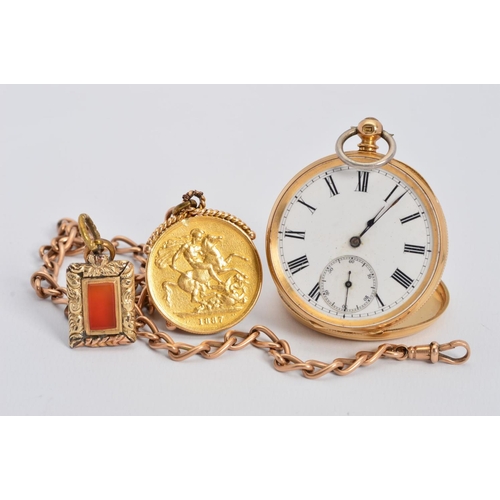 79 - AN 18CT FRENCH OPEN FACED POCKET WATCH, enamel dial, secondary dial, plated dust cover, case number ... 