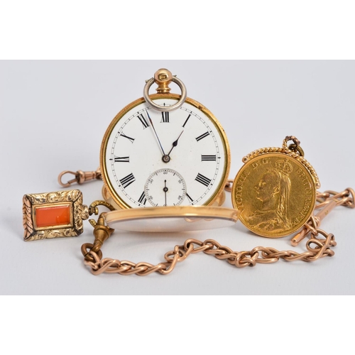 79 - AN 18CT FRENCH OPEN FACED POCKET WATCH, enamel dial, secondary dial, plated dust cover, case number ... 