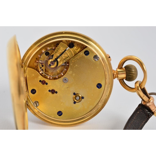 81 - AN 18CT OPEN FACED POCKET WATCH, Roman numeral, enamel dial, gold dust sheet, serial number 6289, at... 