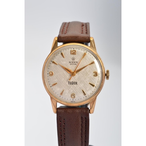 82 - A MID 20TH CENTURY GENT'S 9CT ROLEX ROYAL TUDOR WRISTWATCH, textured silver dial signed 'Rolex Royal... 