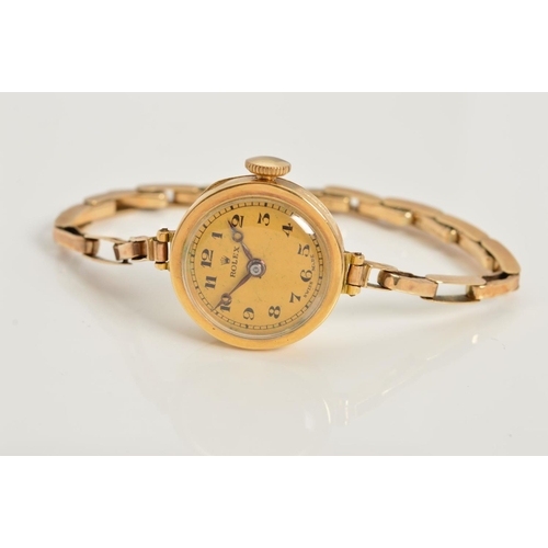 83 - AN EARLY 20TH CENTURY 18CT GOLD LADIES ROLEX WRISTWATCH, round case measuring approximately 22mm in ... 