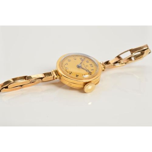 83 - AN EARLY 20TH CENTURY 18CT GOLD LADIES ROLEX WRISTWATCH, round case measuring approximately 22mm in ... 