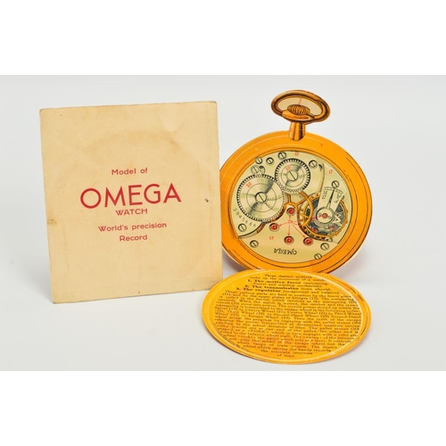 95 - AN EARLY 20TH CENTURY OMEGA POCKET WATCH MECHANISM BOOKLET, with fold out sections displaying the in... 