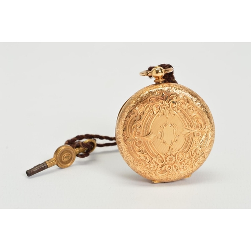 96 - AN EARLY 20TH CENTURY 18CT GOLD OPEN FACE POCKET WATCH, the white face with black Roman numerals, en... 