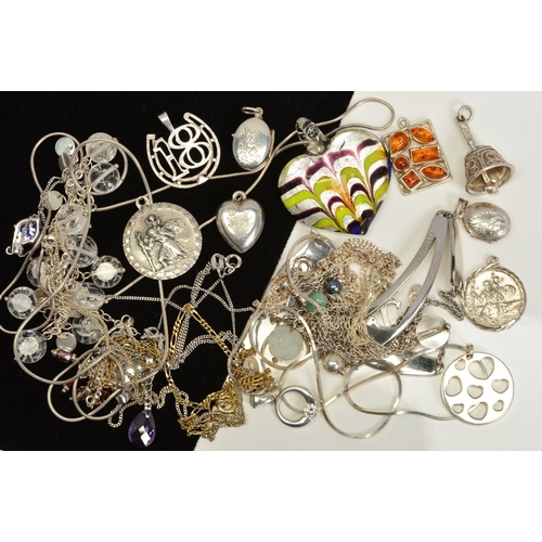 101 - A SELECTION OF SILVER AND WHITE METAL JEWELLERY, to include mainly necklaces and pendants including ... 