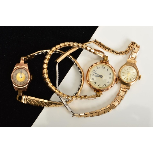 123 - THREE 9CT GOLD CASED LADIES WATCHES, to include a mechanical Sekonda, silvered dial with batons fitt... 