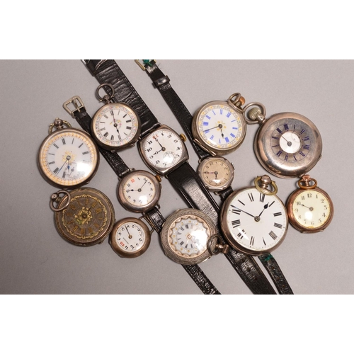 127 - A SELECTION  OF EARLY 20TH CENTURY WRISTWATCHES AND POCKET WATCHES with various stamps for silver, t... 