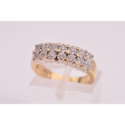 133 - A DOUBLE ROW HALF ETERNITY RING, designed as a half eternity ring, double row featuring fourteen bri... 