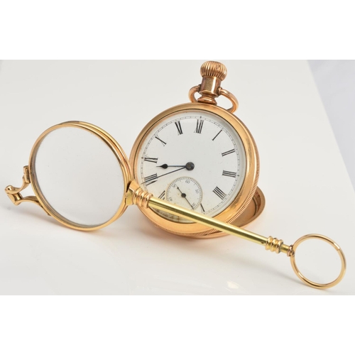 176 - A PAIR OF LORGNETTES AND AN OPEN FACE GOLD PLATED POCKET WATCH, the lorgnettes with banded detail, t... 
