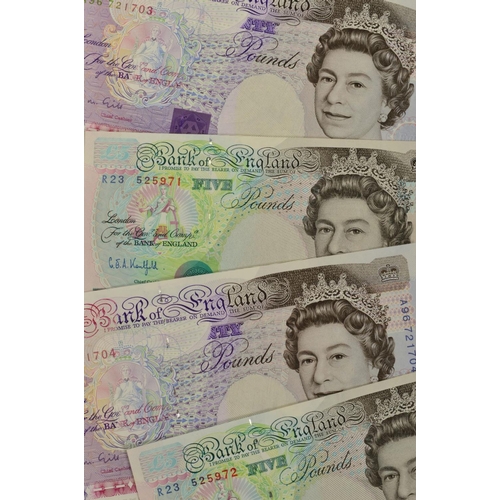 301 - FIVE GILL CONSECUTIVE TWENTY POUND ERROR BANKNOTES, A96 part of twenty is missing ink and the 'D' in... 