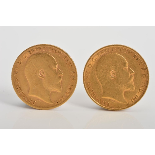 302 - A GOLD HALF SOVEREIGN PAIR OF COINS, 1906, 1909 Edward VII (2)