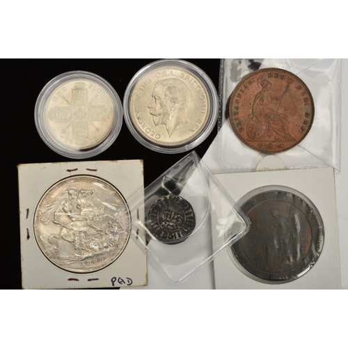 307 - A SMALL BOX OF COINS, to include a George V 1925 Florin in a High Grade, a George V 1917 Halfcrown A... 