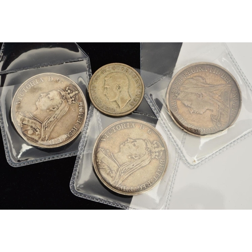 308 - THREE VICTORIAN CROWN COINS AND FLORIN