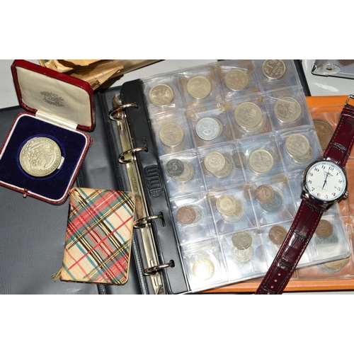 333 - TWO BOXES AND AN ALUMINIUM CASE AND TWO ALBUMS CONTAINING COINS AND EMPORIA, to include two coin alb... 