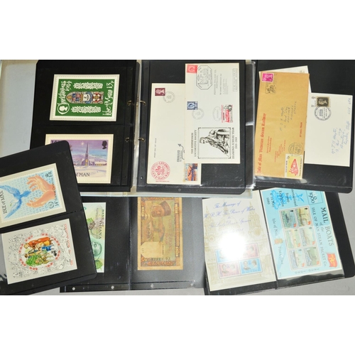 337 - AN ALBUM OF BANKNOTES, FIRST DAY COVERS AND STAMP RELATED ITEMS, to include I.O.M. 1980's presentati... 