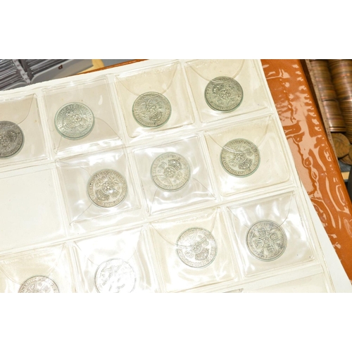 341 - A LARGE PLASTIC CASE OF COINS IN ALBUM FOLDERS, TINS, etc, to include many in plastic wallets with a... 