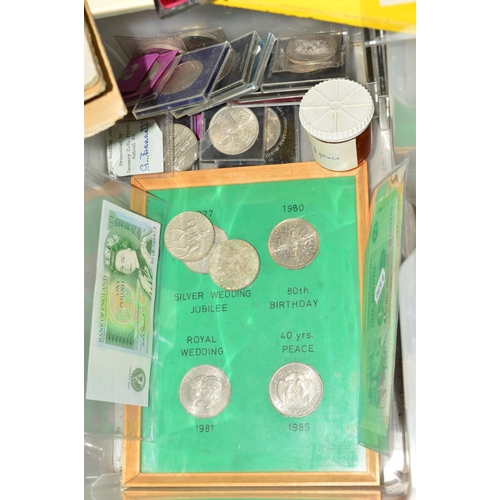 342 - A PLASTIC BOX OF MAINLY UK COINS, to include year sets, commemoratives collector folders, a Lustaia ... 