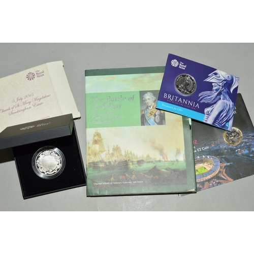 345 - A SMALL PACKAGE OF UK COINS, to include a silver proof 2015 Princess Charlotte five pound coin in Ro... 